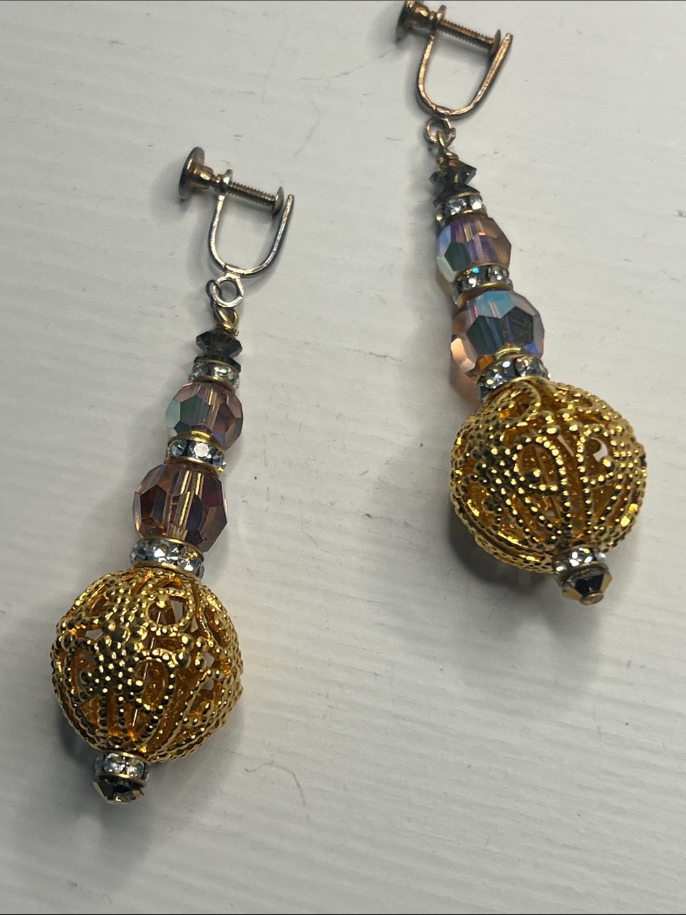 Vintage Gold Filigree Bead Dangle Earrings